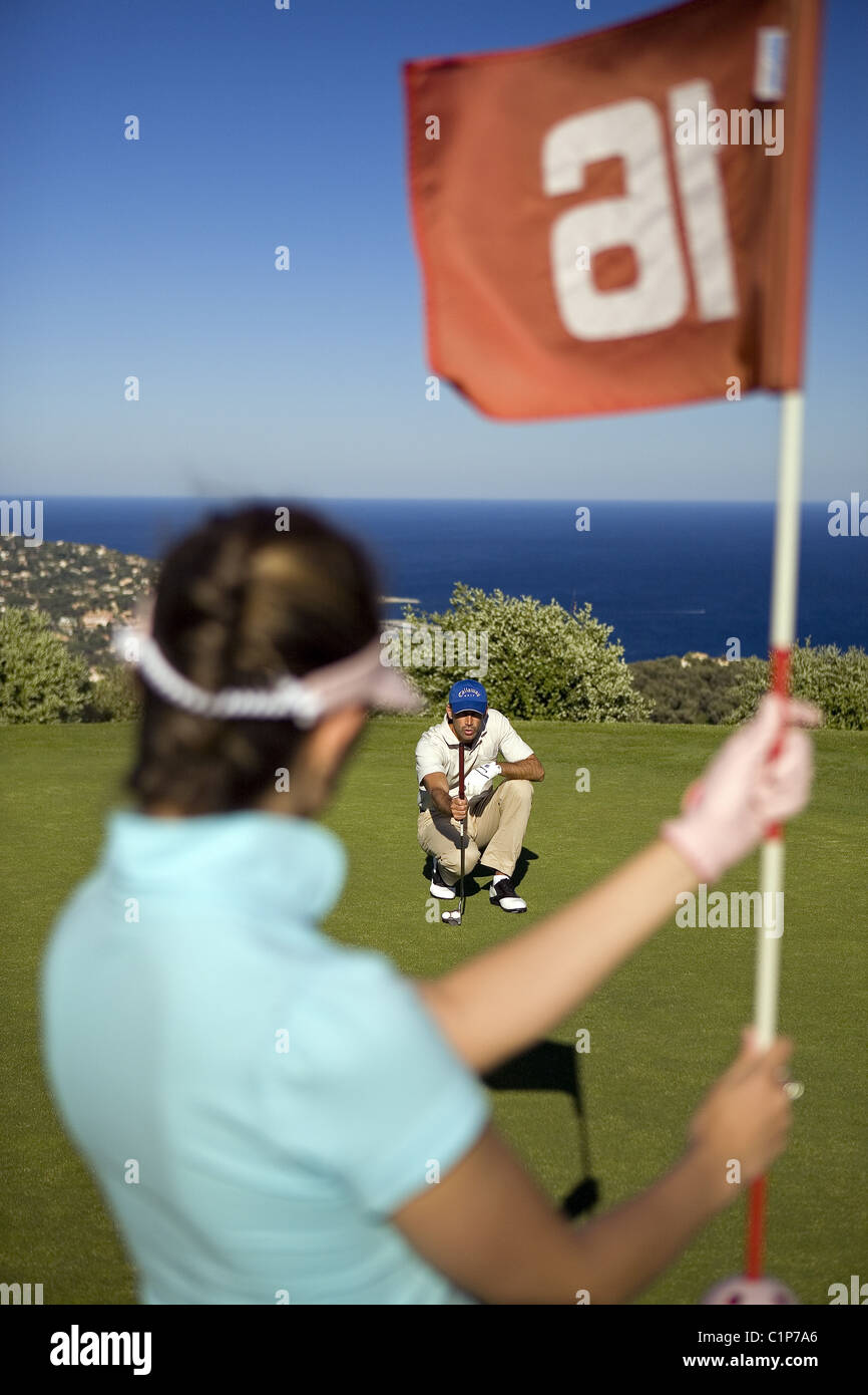 Francia, Var, Sainte Maxime Campo da golf al di sopra di Saint Tropez Bay Foto Stock