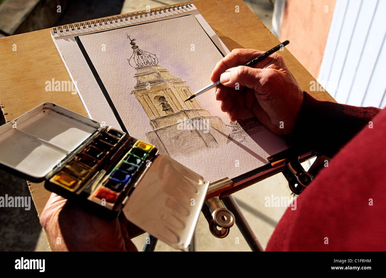 Francia, Vaucluse, beduino campanile dipinto con acquerelli Foto Stock