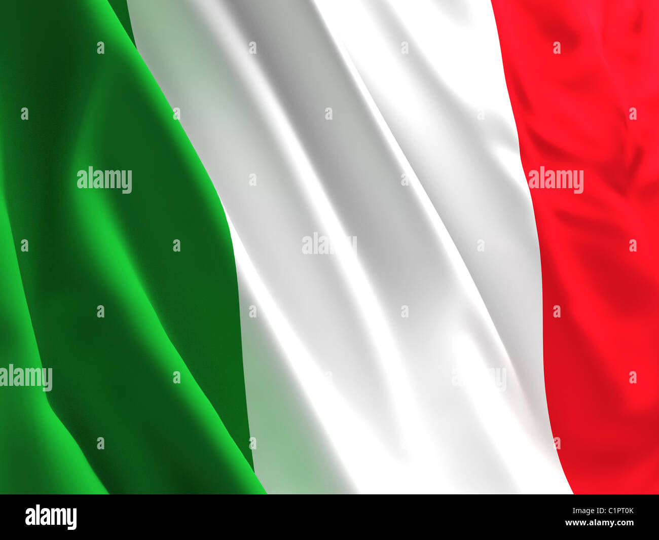 Bella immagine 3d di sventolato bandiera italiana sullo sfondo Foto Stock