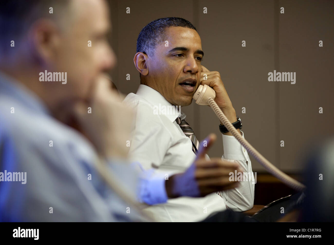 Il presidente Barack Obama conduce a un briefing sulla situazione in Libia. Marzo 21, 2011 Foto Stock