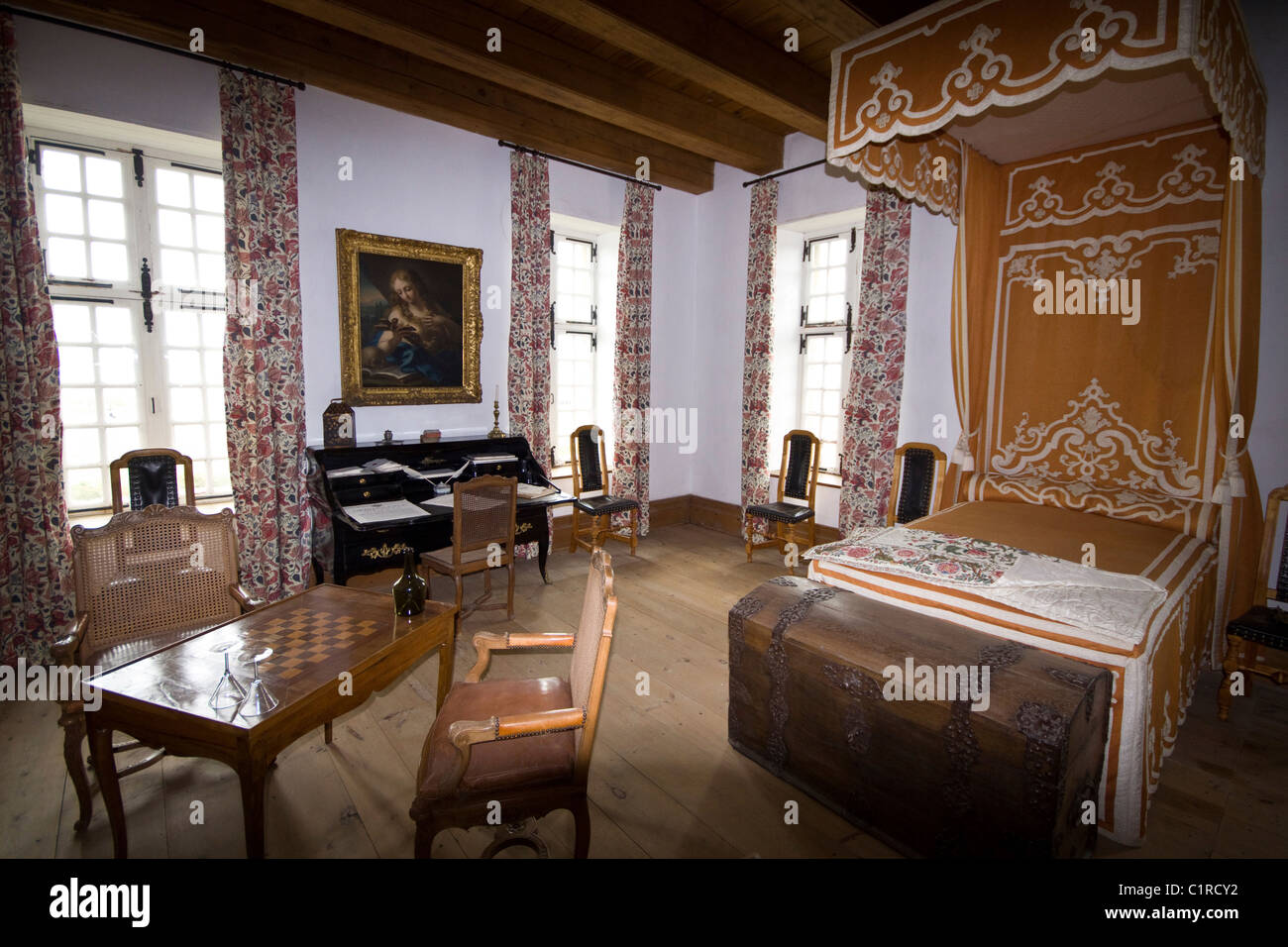 I governatori in camera da letto, Louisbourg National Historic Site, Cape Breton, Nova Scotia, Canada Foto Stock