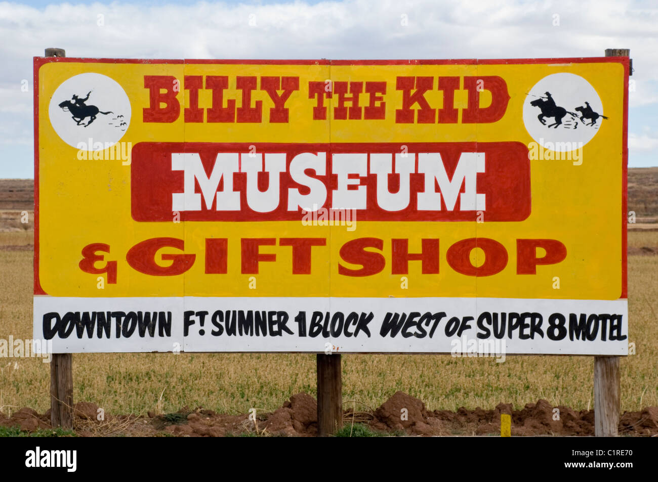 Un segno luminoso di circa Billy the Kid cattura l'attenzione in una zona remota del New Mexico. Foto Stock