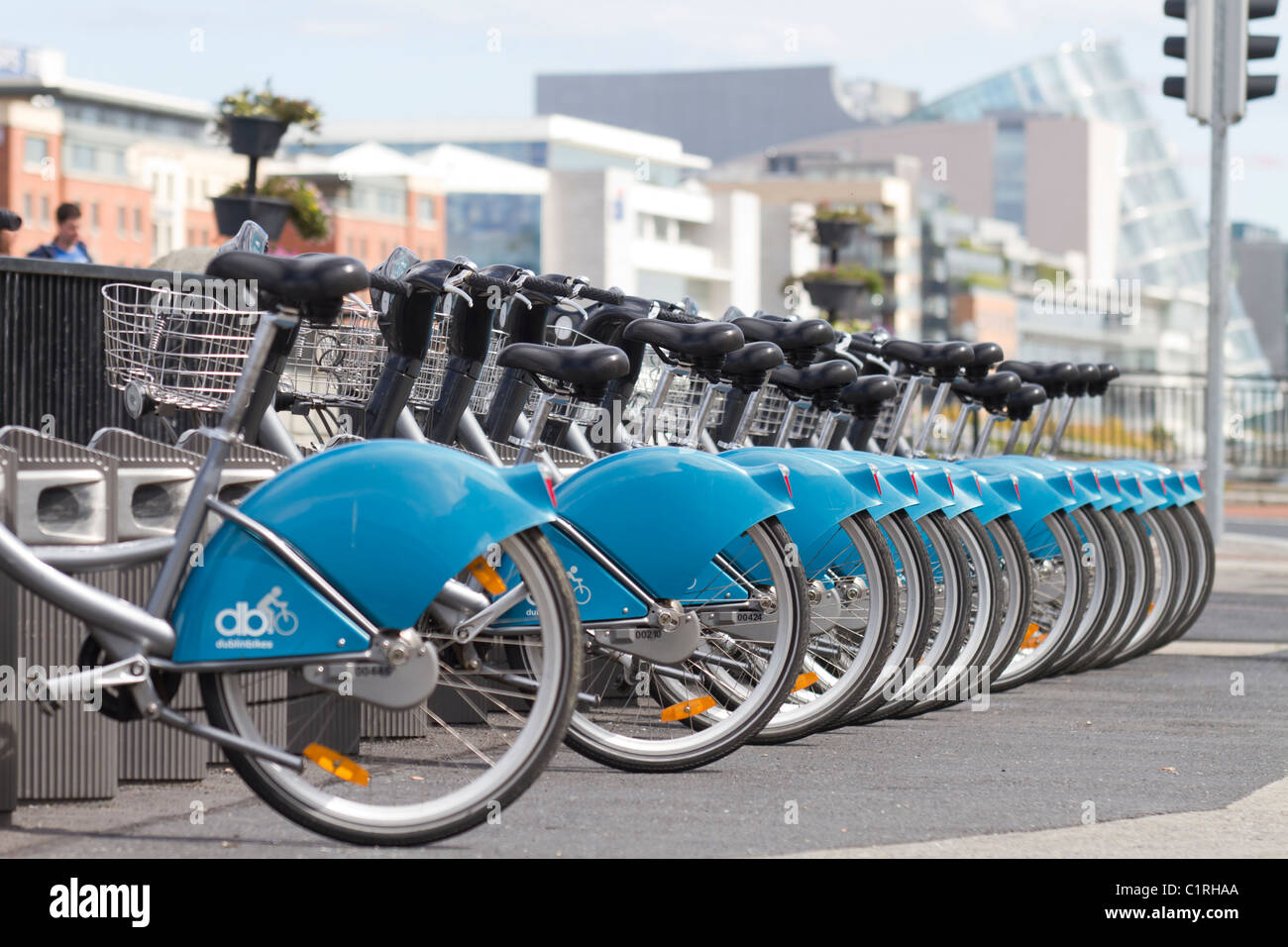 Dublin City bike a noleggio, febbraio 2011. Messa a fuoco selettiva Foto Stock