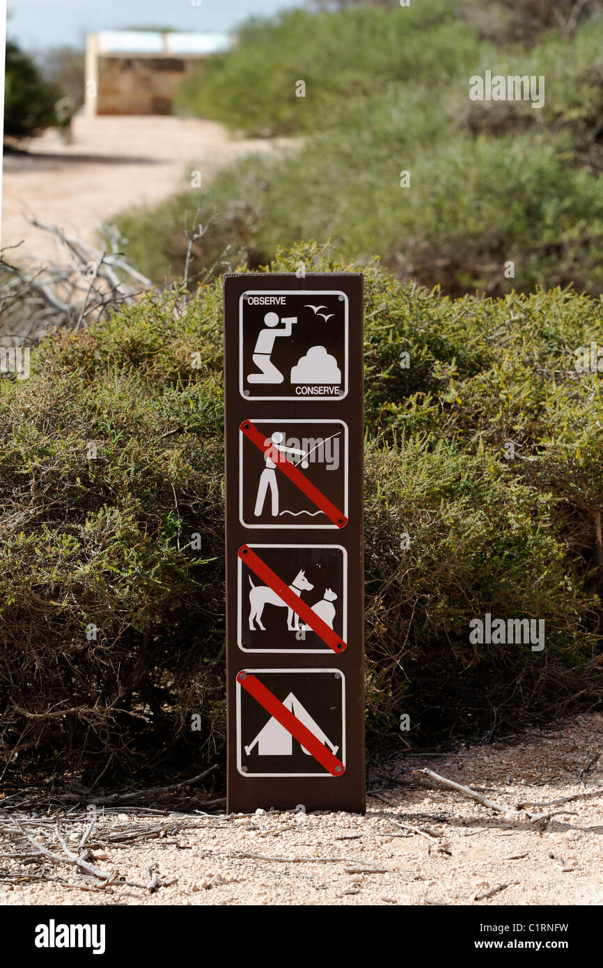 Tourist cartelli di avvertimento, Shark Bay Australia Occidentale Foto Stock