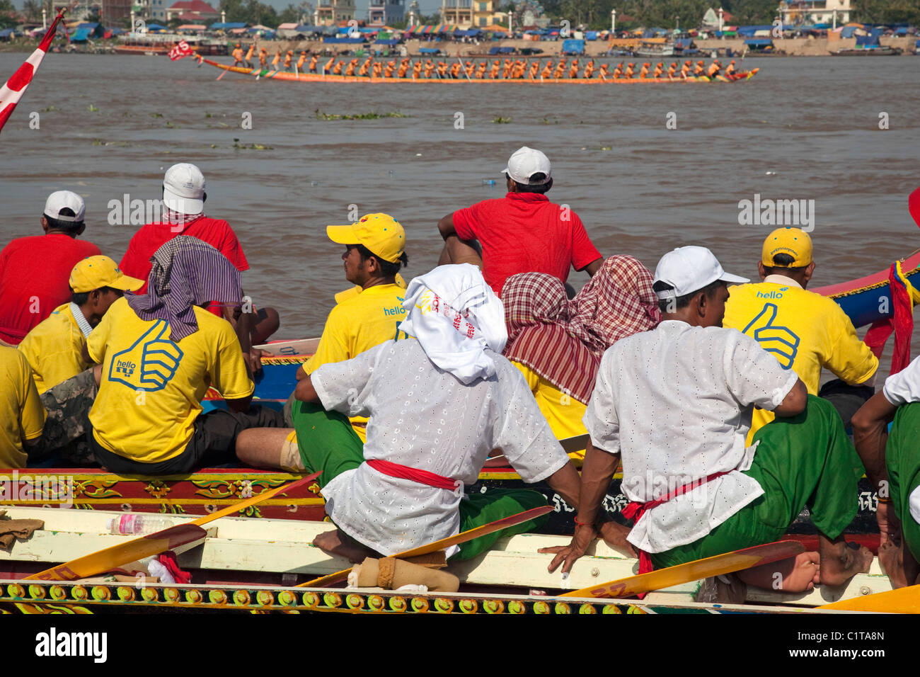 Festival dell'acqua e la gara di dragon boat, Il Tonle Sap, Phnom Penh Cambogia Foto Stock