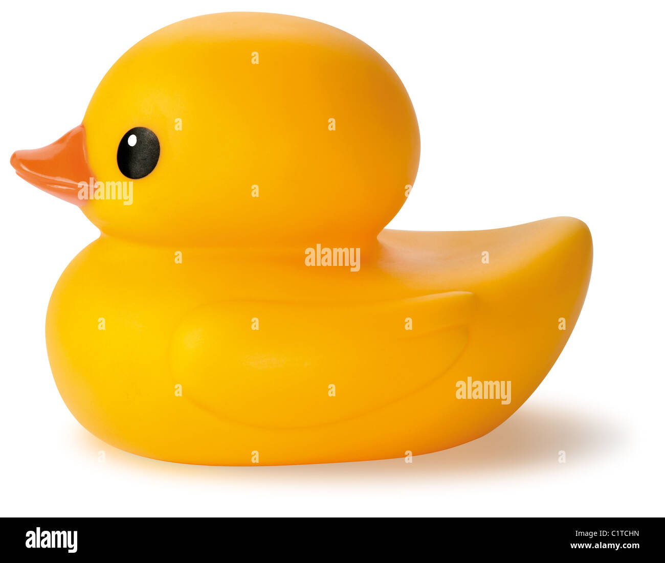 Gomma gialla anatra bagno childs toy isolato su uno sfondo bianco Foto Stock