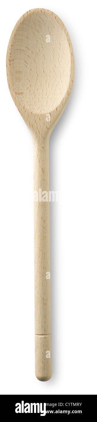 Una vista in pianta di un cucchiaio di legno con tracciato di ritaglio Foto Stock