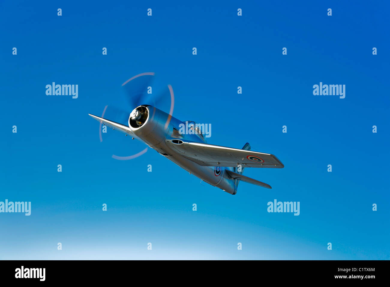 Un Grumman F8F Bearcat in volo nei pressi di Chino, California. Foto Stock