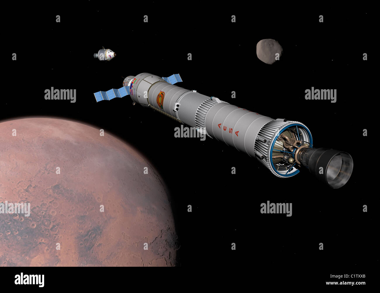 La Phobos missione si prepara a razzo per avvicinarsi alla luna marziana. Foto Stock