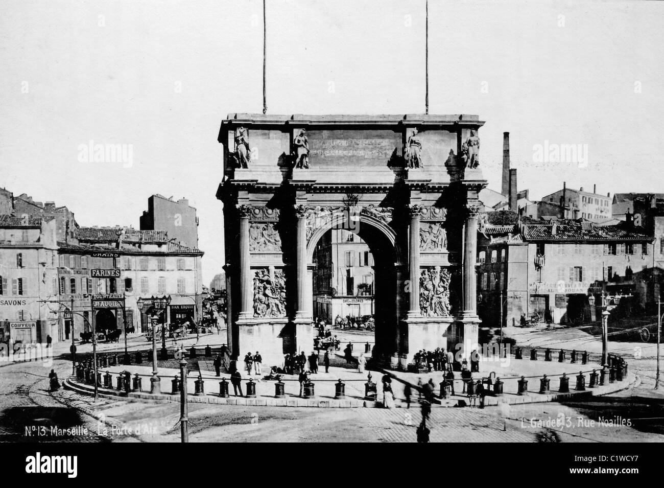 Marseille Porte d'Aix Arco di Trionfo o Monumento alla Vittoria, costruito nel 1823-1839 (fotografato nel 1900) Marsiglia o Marsiglia, Provenza, Francia Foto Stock
