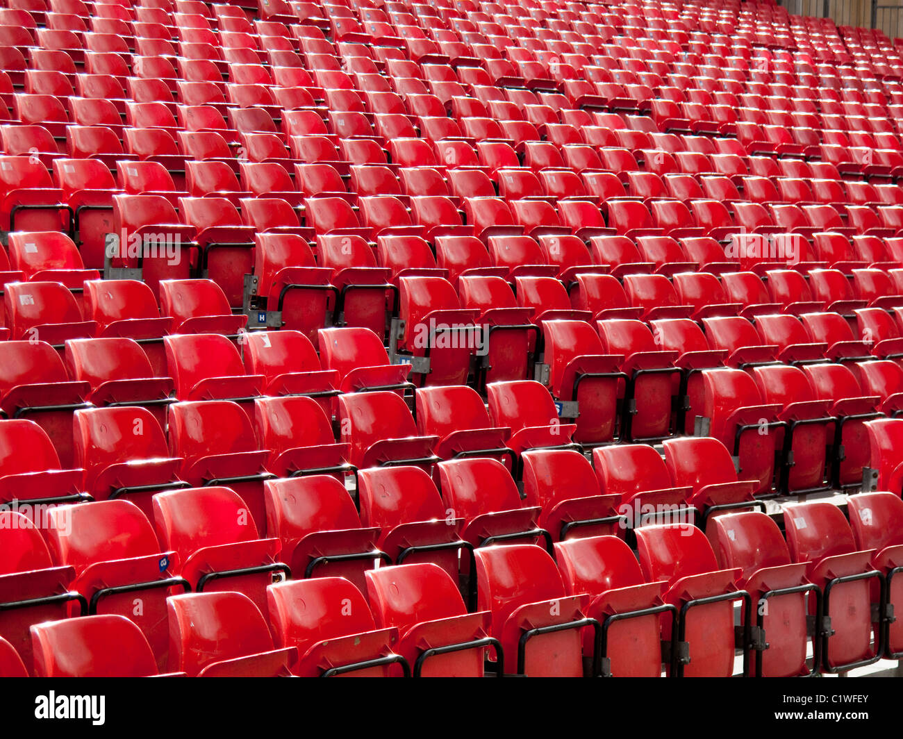 File di sedili rosso a Stadium Foto Stock