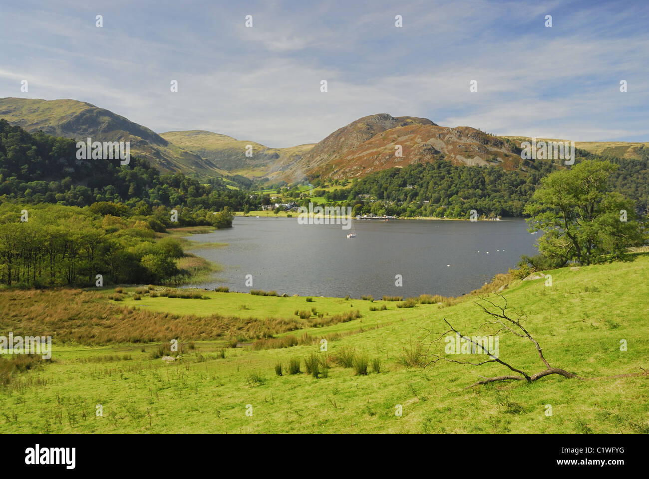 Vista su Ullswater in estate nel Lake District inglese Foto Stock