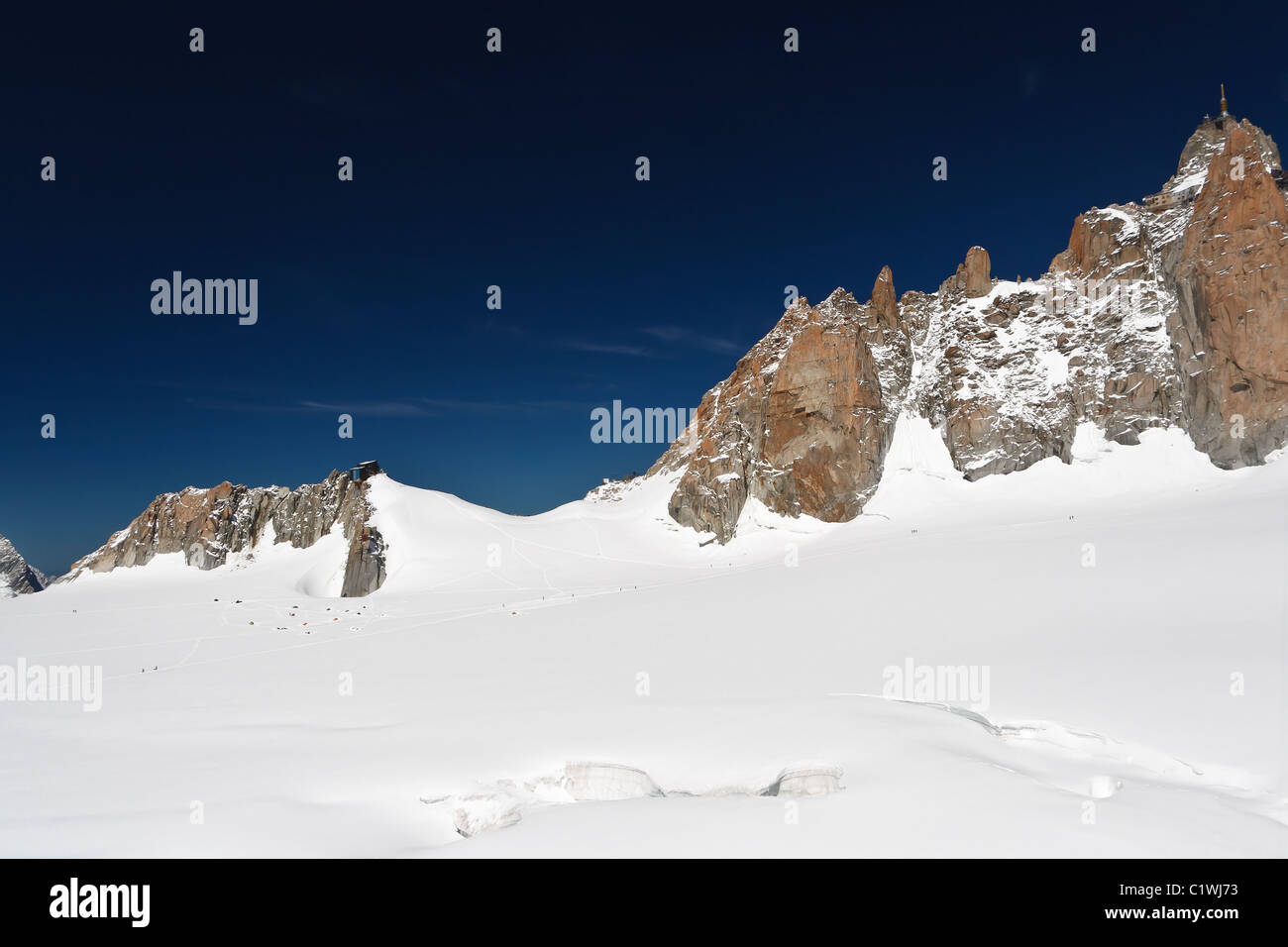 Estate vista del massiccio del Monte Bianco e Mer de Glace glacier Foto Stock