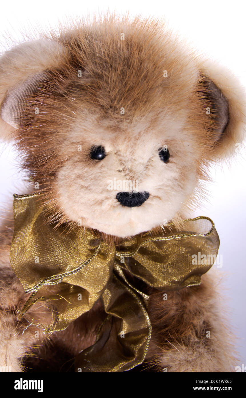 Una chiusura di un real-fur Teddy bear. Foto Stock