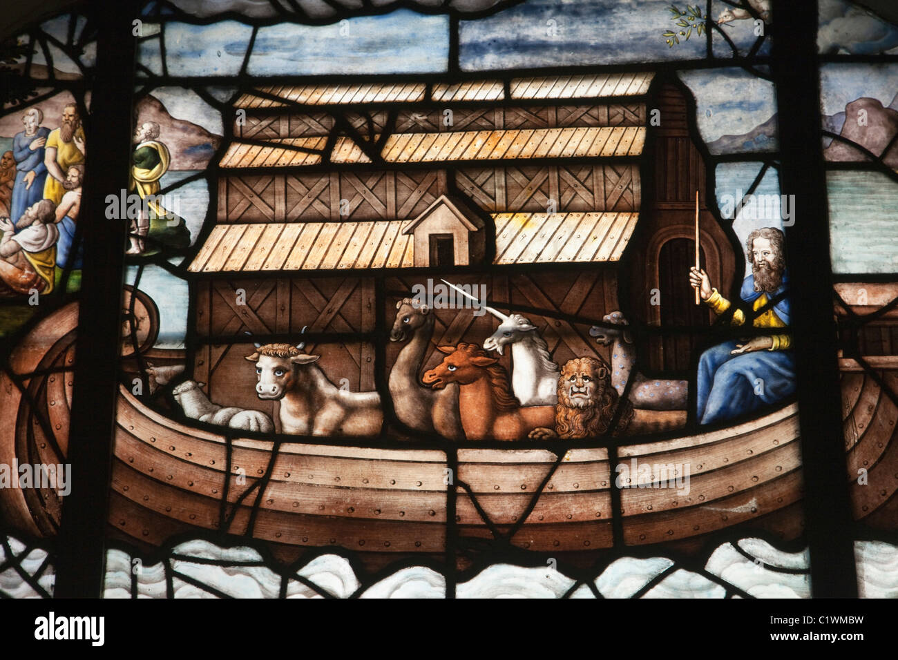 Francia,Parigi,Eglise Saint Etienne du Mont,vetrata raffigurante l'Arca di Noè Foto Stock