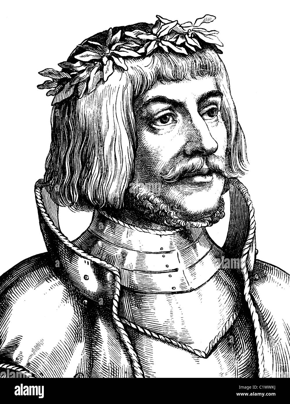 Digitale immagine migliorata di Ulrich von Hutten, umanista, primo cavaliere imperiale, 1488 - 1523, storico illustrazione, ritratto, 18 Foto Stock