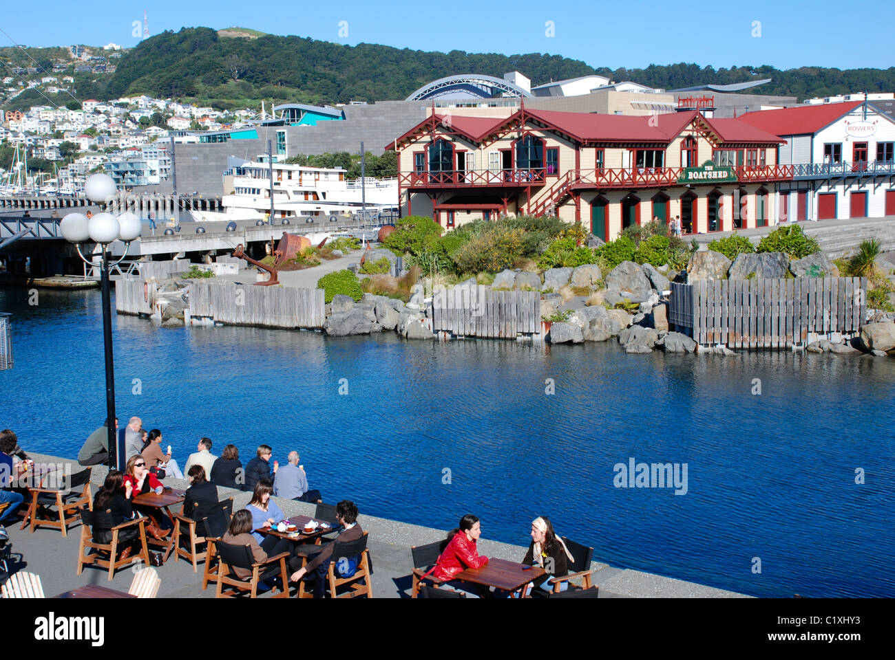 Wellingtons imbarcazione storica casa costruita nel 1894, situata sul Wellington's waterfront, con cafe. Foto Stock