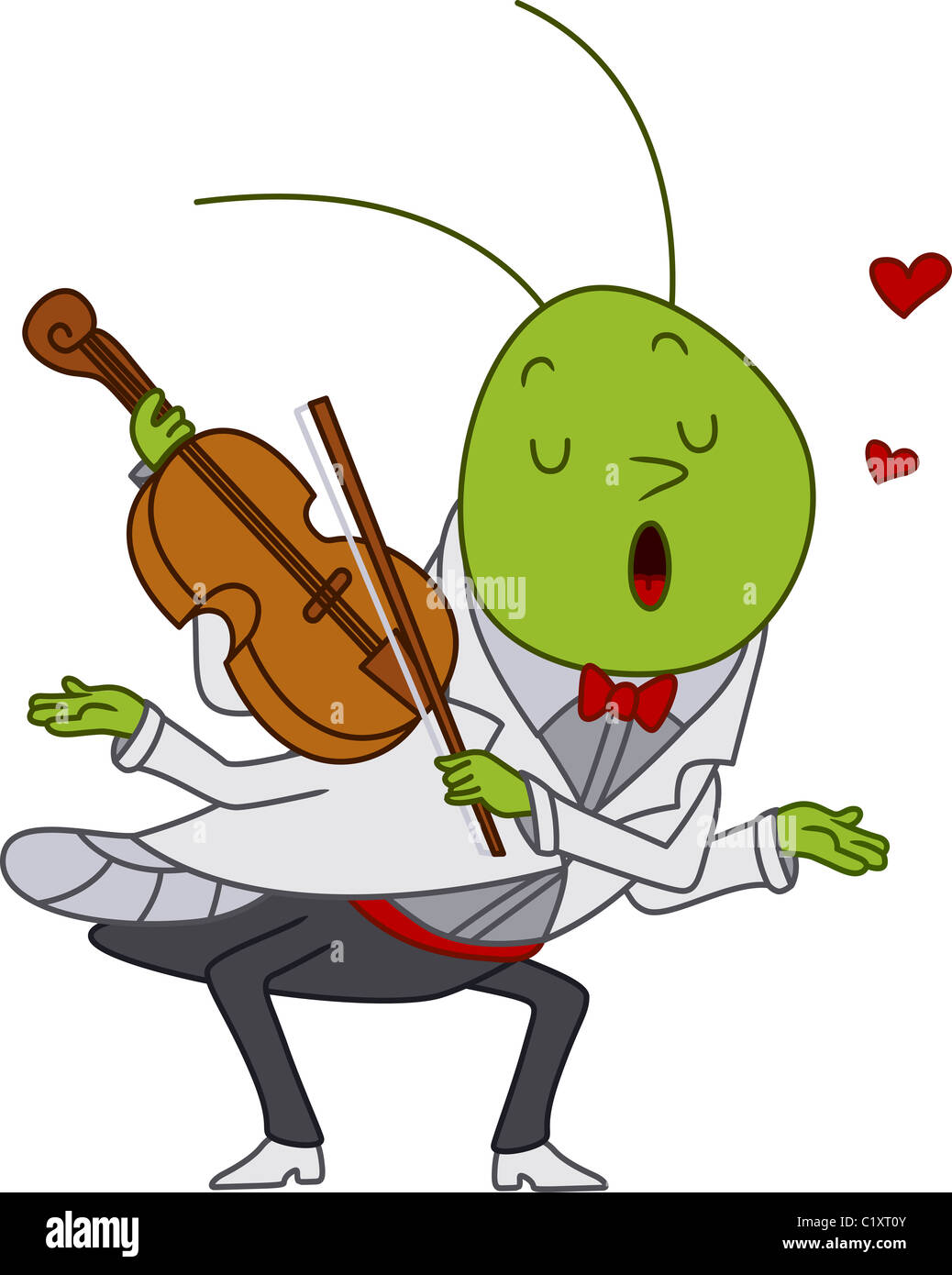 Illustrazione di un Grasshopper suonare il violino Foto Stock