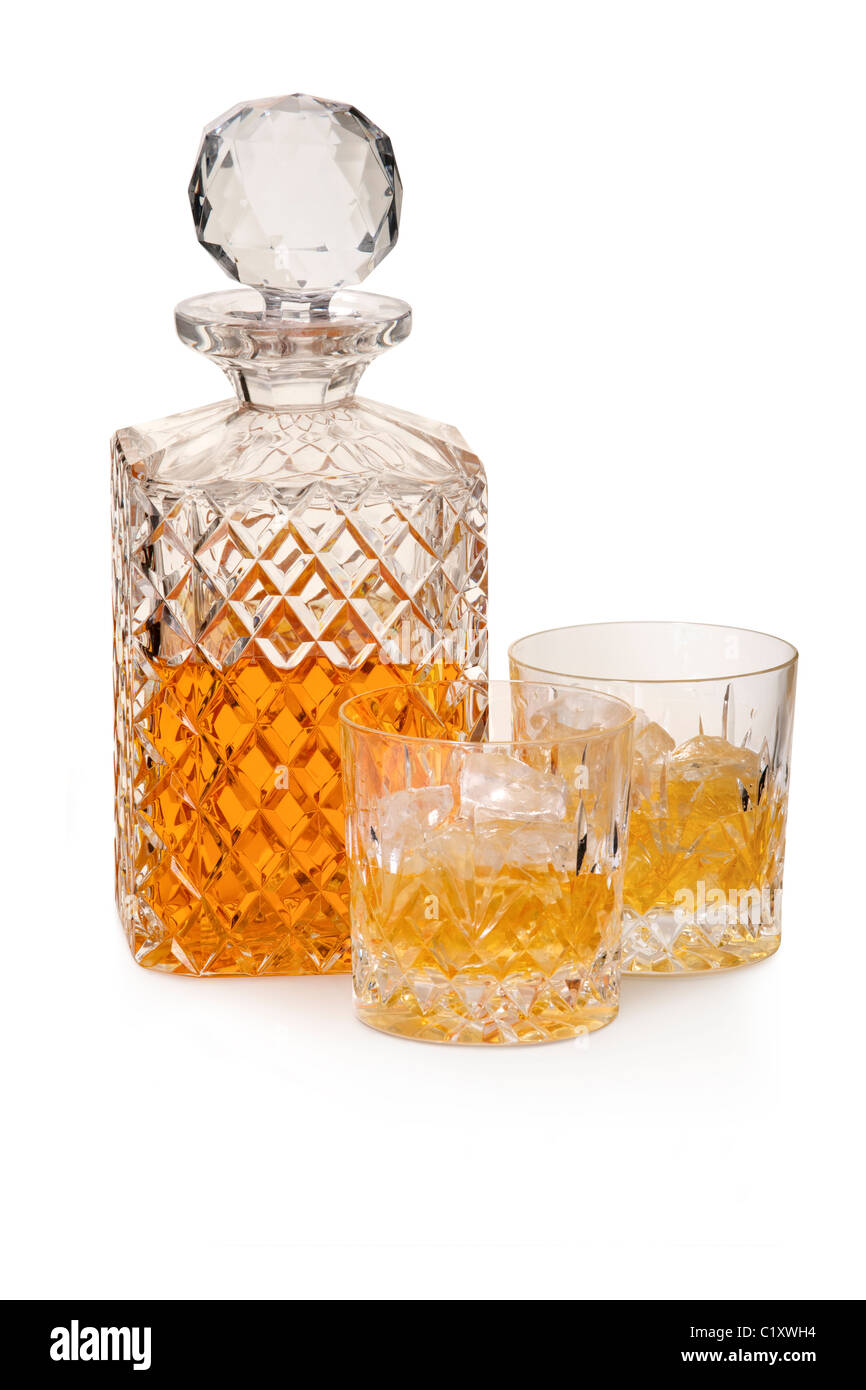 Whiskey decanter e bicchieri. Foto Stock