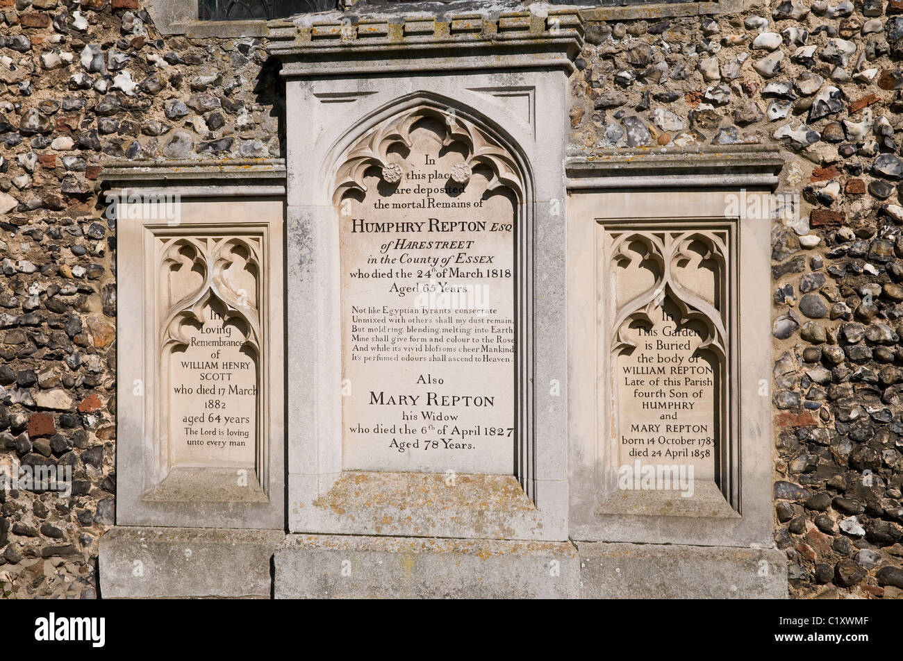 Humphry repton, memorial, alysham, Norfolk, Inghilterra Foto Stock