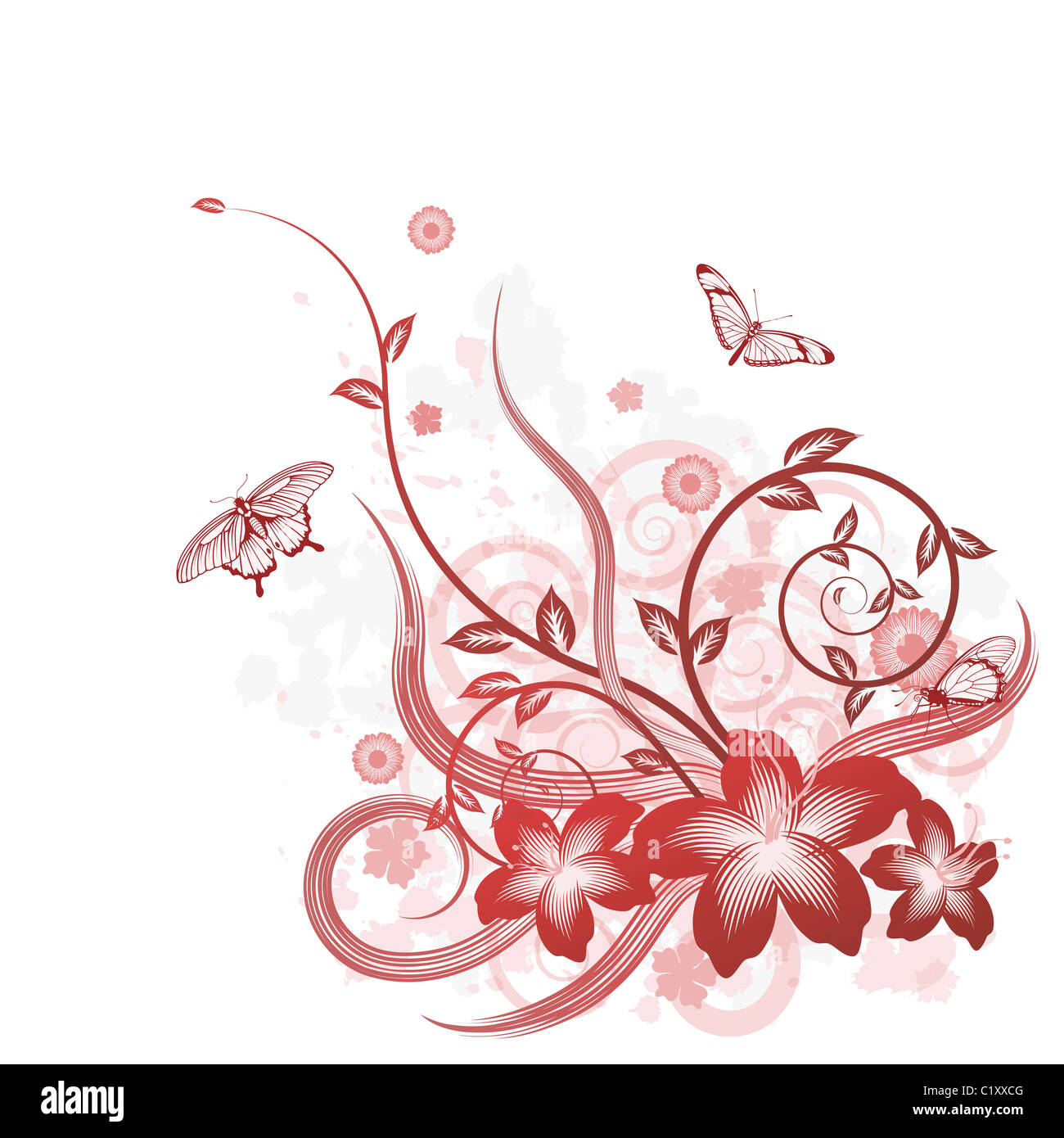 Una dettagliata bello sfondo floreale design con farfalle. Foto Stock