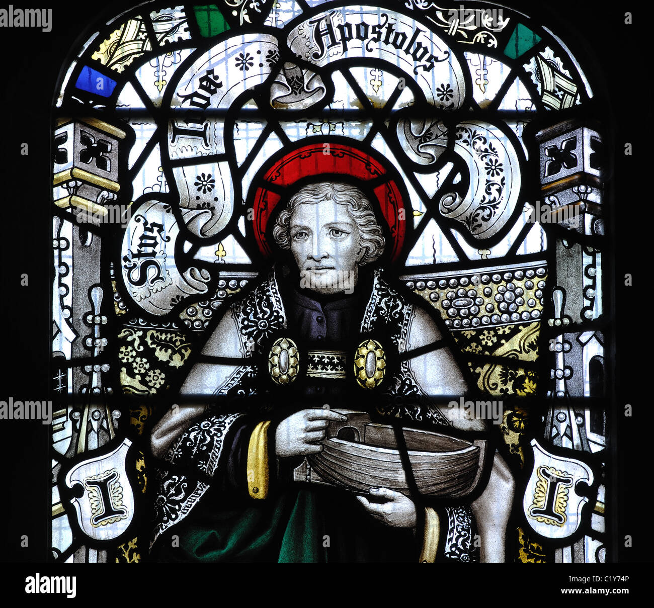 Il St Jude in vetro colorato, San Simone e San Giuda Chiesa, Earl Shilton, Leicestershire, Regno Unito Foto Stock