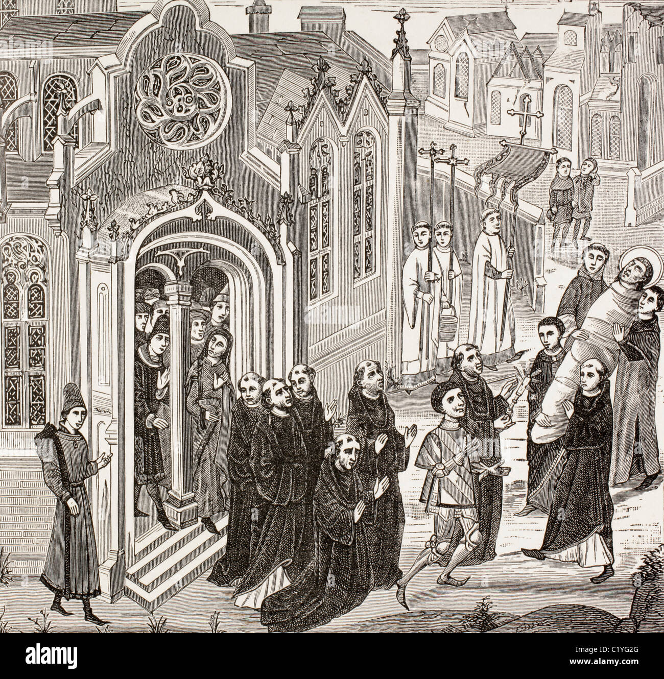 Rimozione, da San Baudillon e le Chevalier Gerard de Roussillon, del corpo di Maria Maddalena all Abbazia di Vezelay. Foto Stock