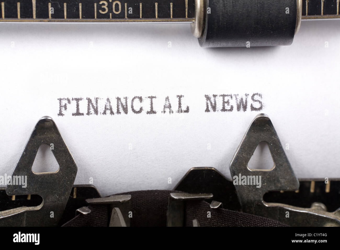 Nastri inchiostratori per macchine da scrivere close up shot, concetto di Notizie finanziarie Foto Stock