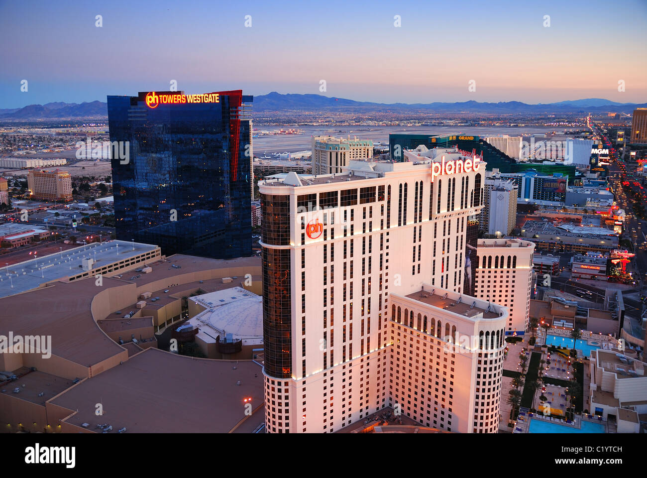 Casino hotel in Las Vegas, Nevada, al tramonto. Foto Stock