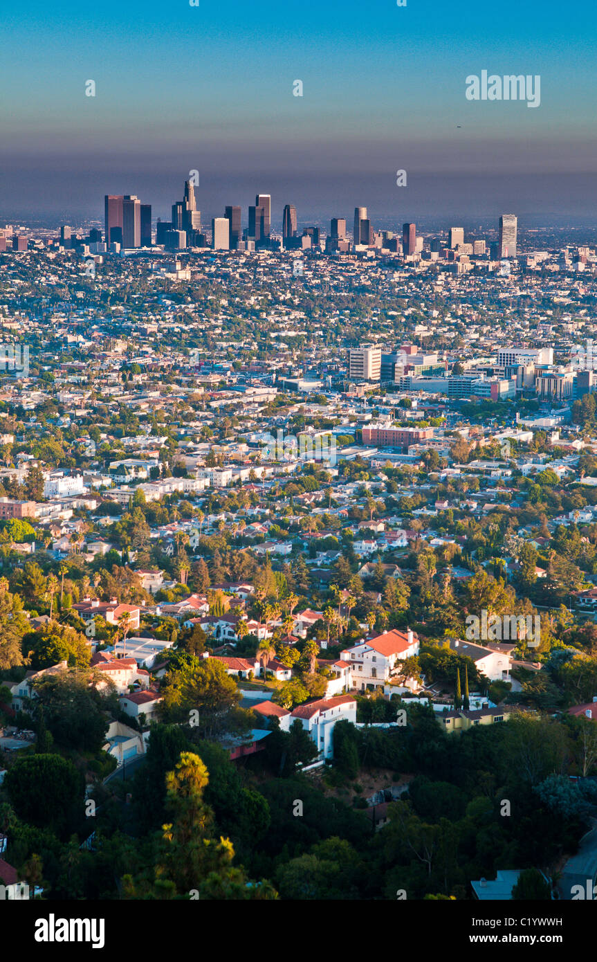 Vista del centro cittadino di Los Angeles dal Griffith Park di Los Angeles in California Foto Stock