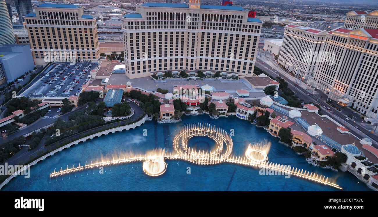 Vista aerea di Bellagio Fountain Show di Las Vegas Foto Stock