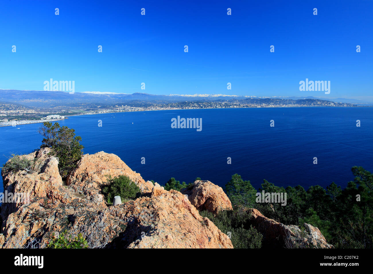 Vista aerea della baia di Cannes dall'Esterel mountain Foto Stock