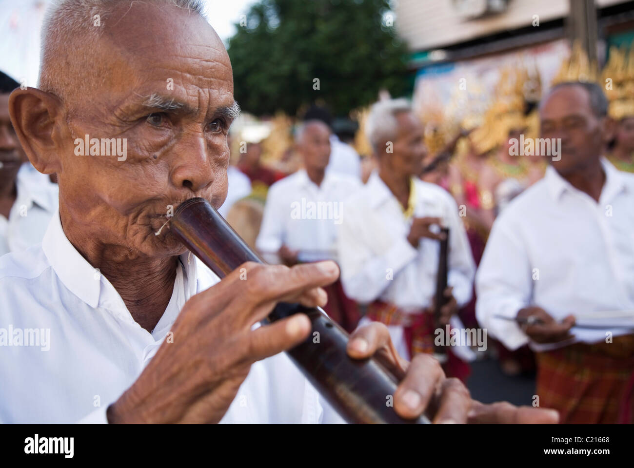 Musicista Thai giocando una sega u (piegò strumento a corda) all'elefante di Surin Roundup festival. Surin, Surin, Thailandia Foto Stock