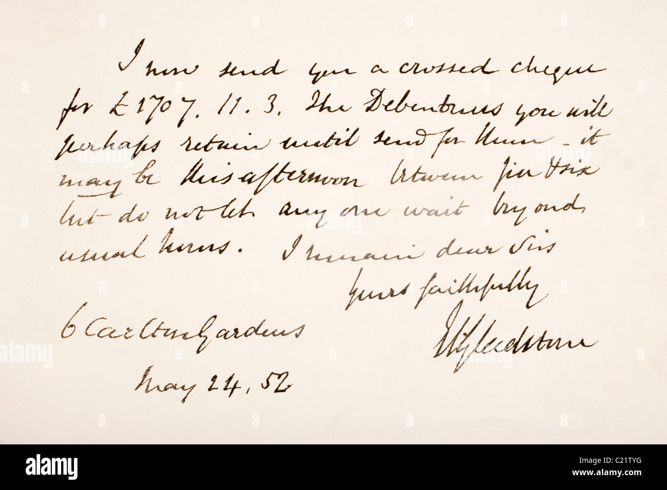 William Ewart Gladstone, 1809 - 1898. Liberale britannico statista e il Primo Ministro. La scrittura a mano campione. Foto Stock