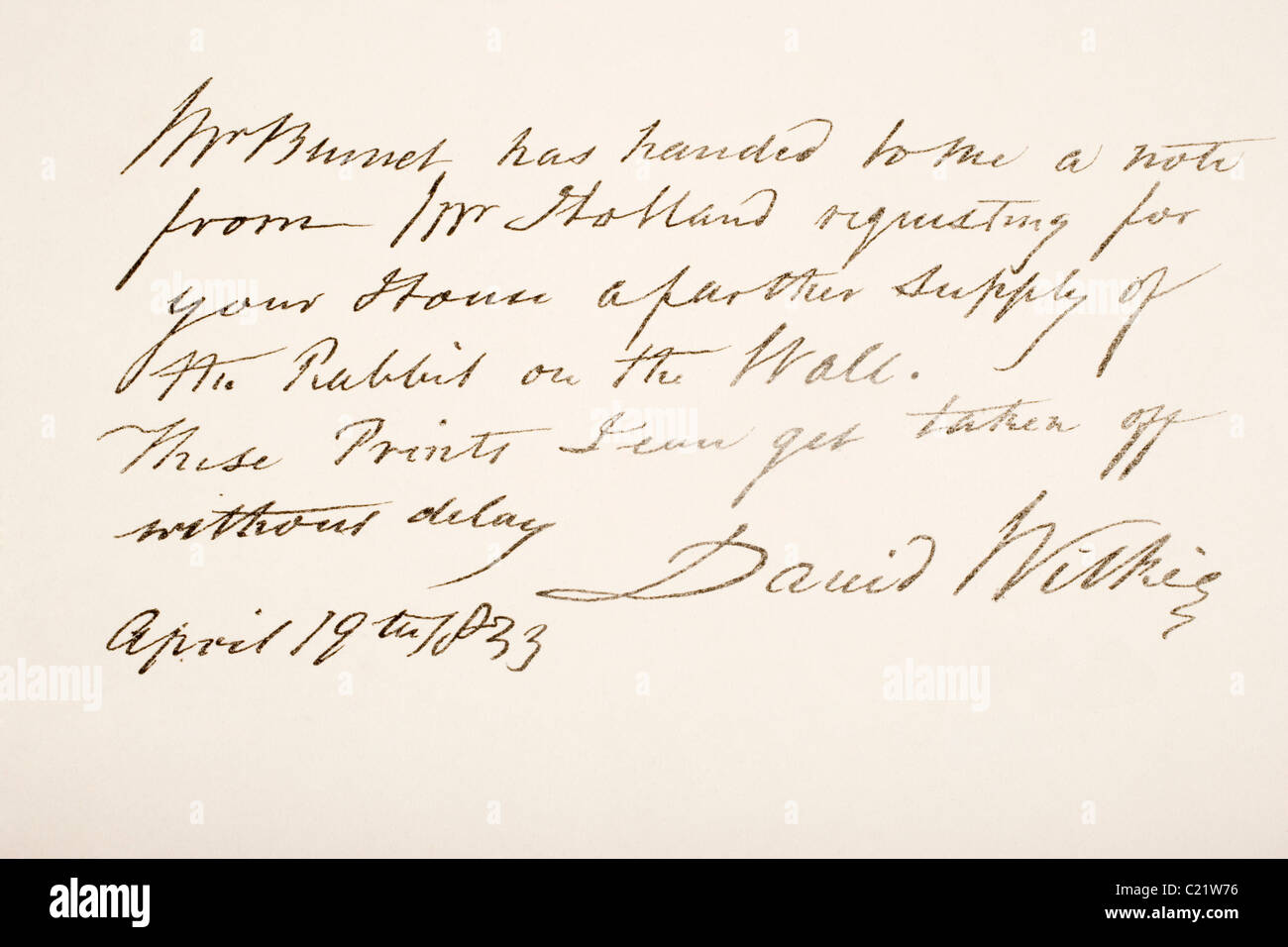 Sir David Wilkie, 1785 - 1841. Pittore scozzese la scrittura a mano campione. Foto Stock