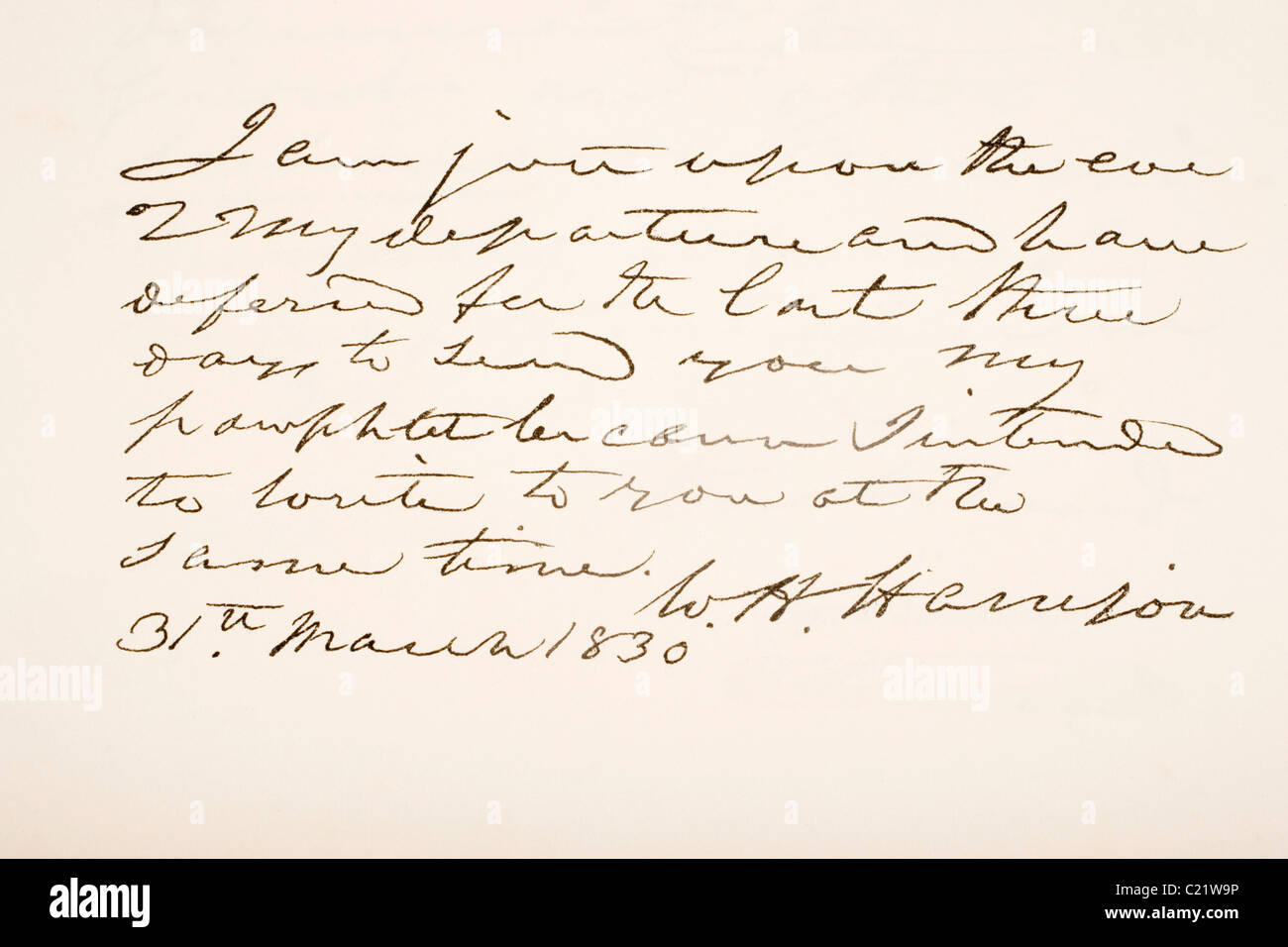 William Henry Harrison, 1773 - 1841. Nono Presidente degli Stati Uniti d'America. La scrittura a mano campione. Foto Stock