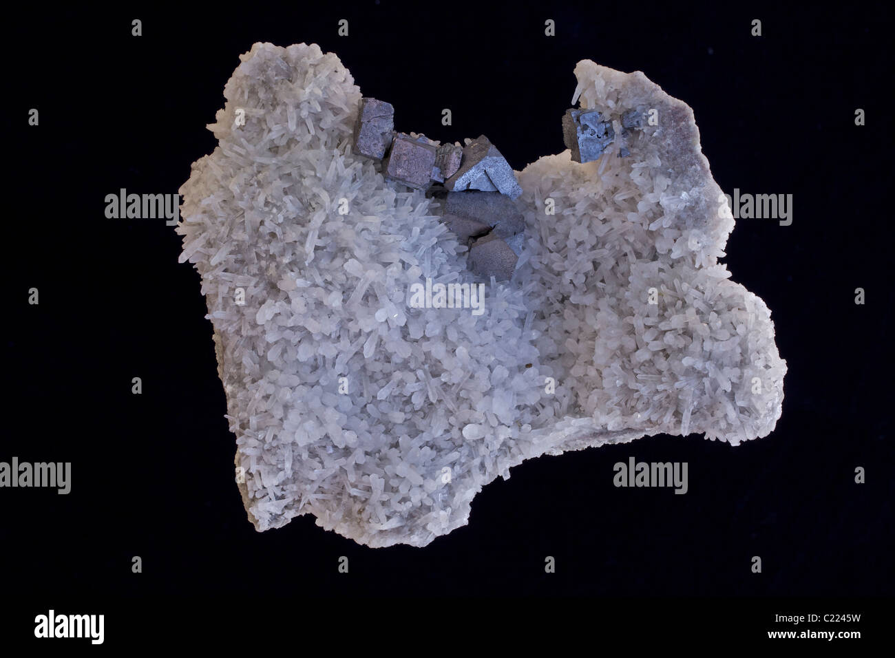 La Galena (PbS - solfuro di piombo) -Il minerale primario di piombo - Madan - Bulgaria Quarzo (SiO2) - il più comune in minerale della terra Foto Stock