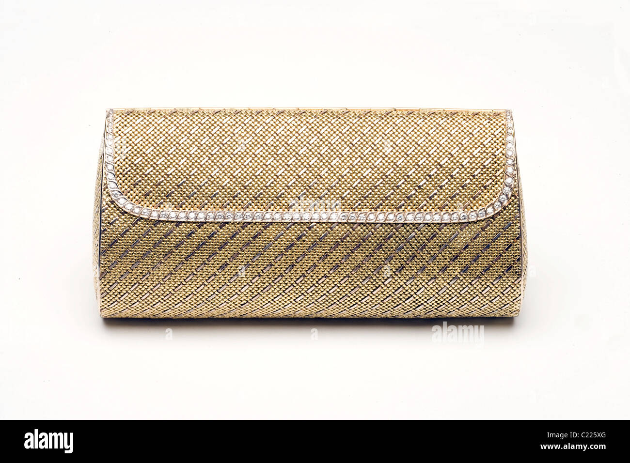 18k oro giallo e bianco borsa fatta a mano da filo di oro con 4,30 carati di diamanti Foto Stock