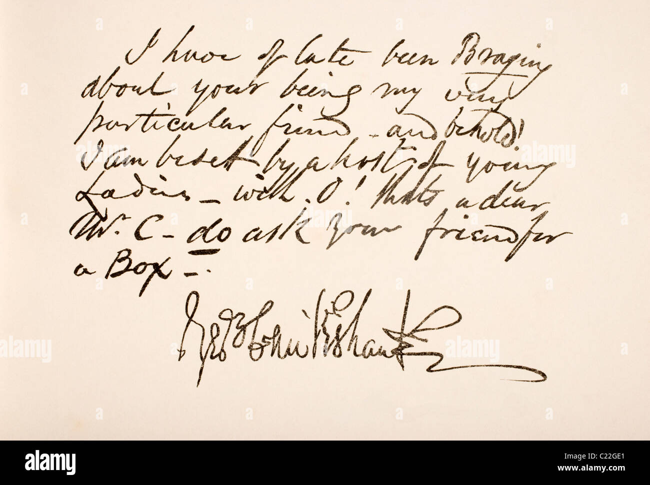 George Cruikshank, 1792 - 1878. British caricaturista e illustratore di libri. La scrittura a mano campione. Foto Stock