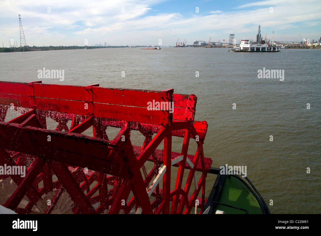 Ruota a palette della SS. Natchez Steamboat sul Mississippi River a New Orleans, Louisiana, Stati Uniti d'America. Foto Stock