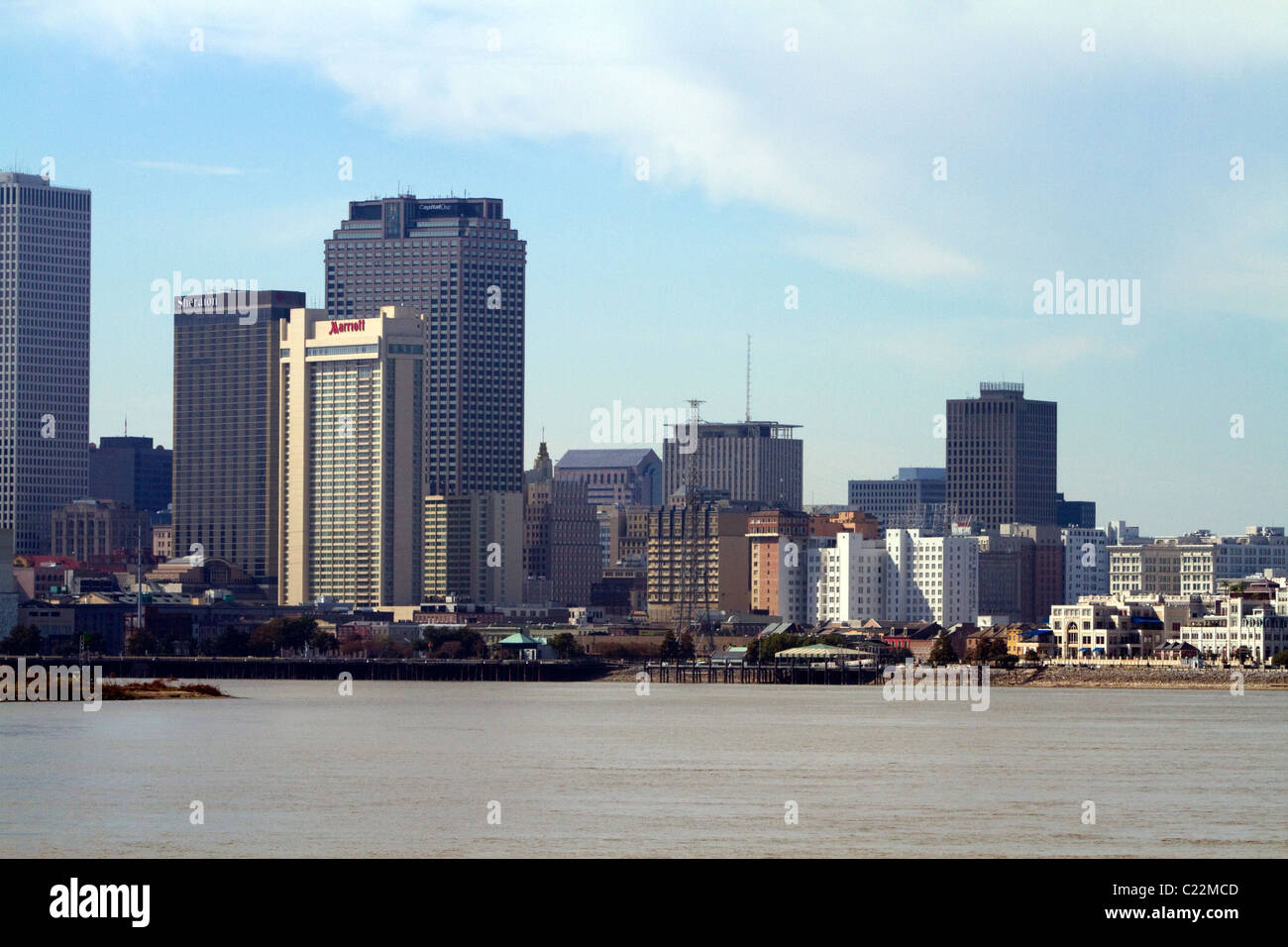 Fiume Mississippi e la città di New Orleans, in Louisiana, Stati Uniti d'America. Foto Stock