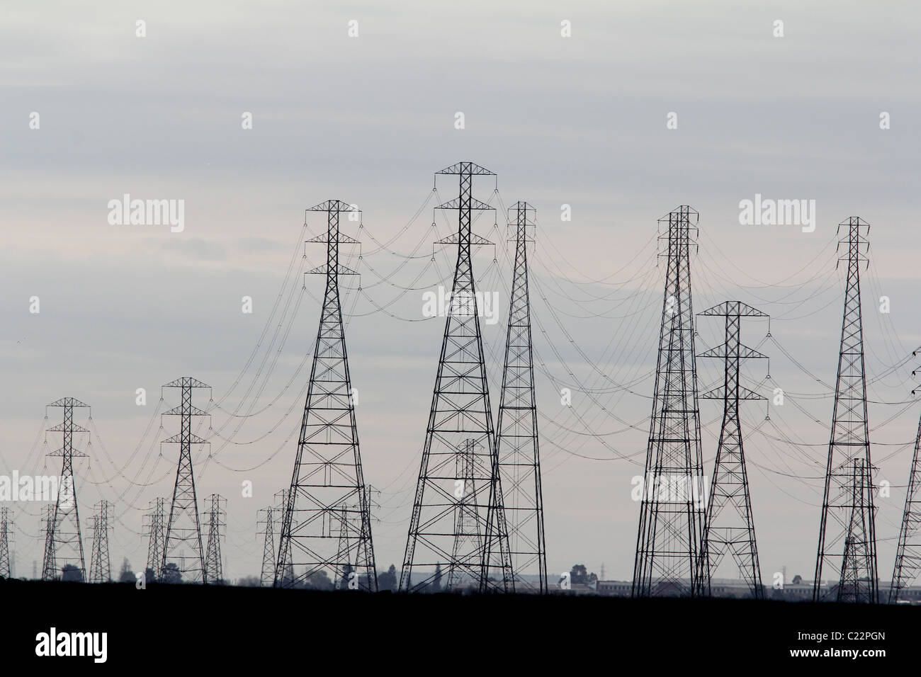 Linee di trasmissione di potenza elettrica Palo Alto Baylands Park California Foto Stock