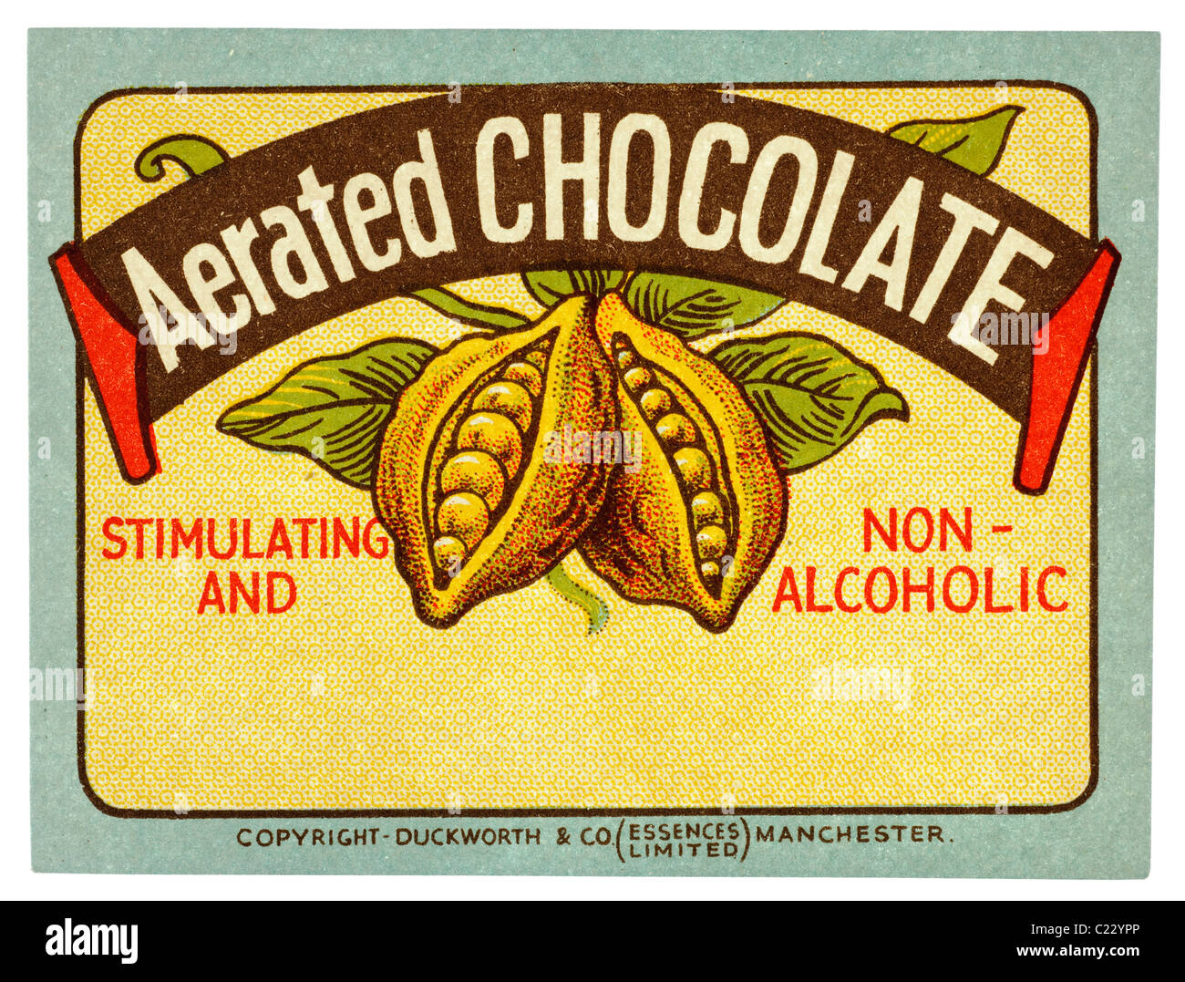 Vecchia carta pop etichetta per il cioccolato aerato Copyright da Duckworth e essenze di Co limited Manchester. Solo editoriale Foto Stock