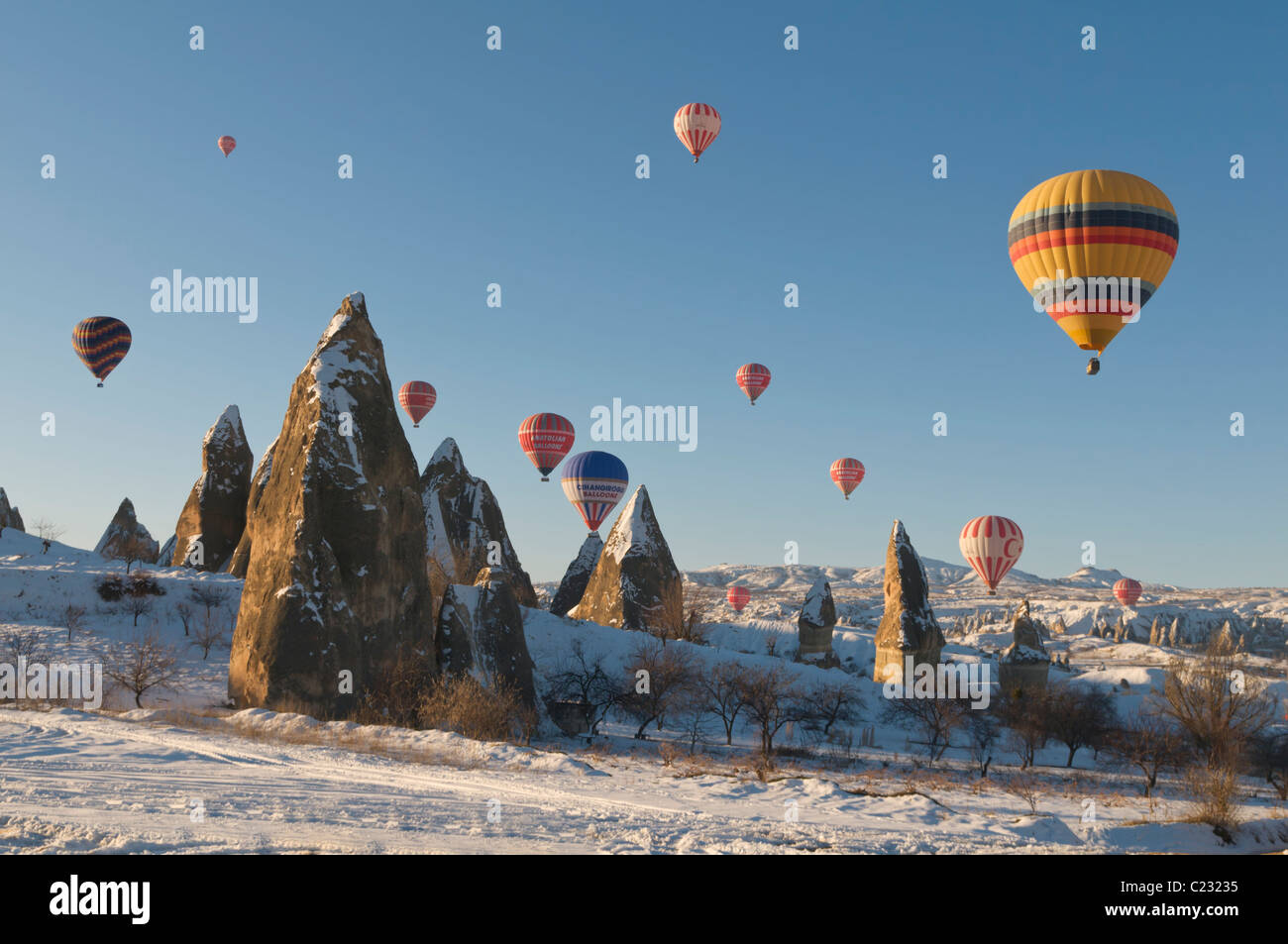 Volo in mongolfiera in Cappadocia,Anatolia centrale della Turchia Foto Stock