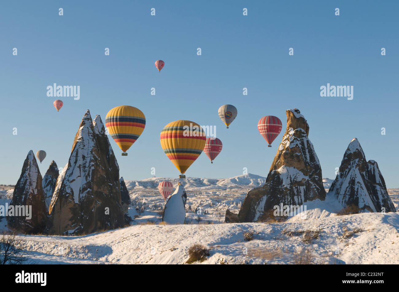 Volo in mongolfiera in Cappadocia,Anatolia centrale della Turchia Foto Stock