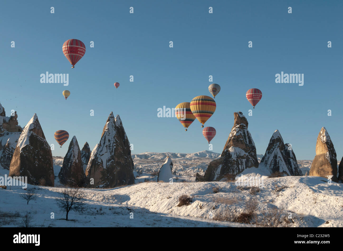 Volo in mongolfiera in Cappadocia,Anatolia centrale della Turchia Foto Stock