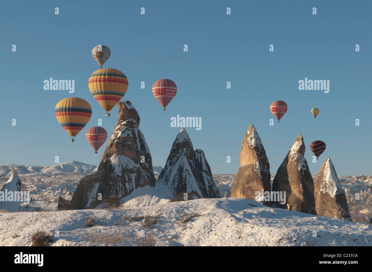 Volo in mongolfiera in Cappadocia,Anatolia centrale della Turchia Foto Stock