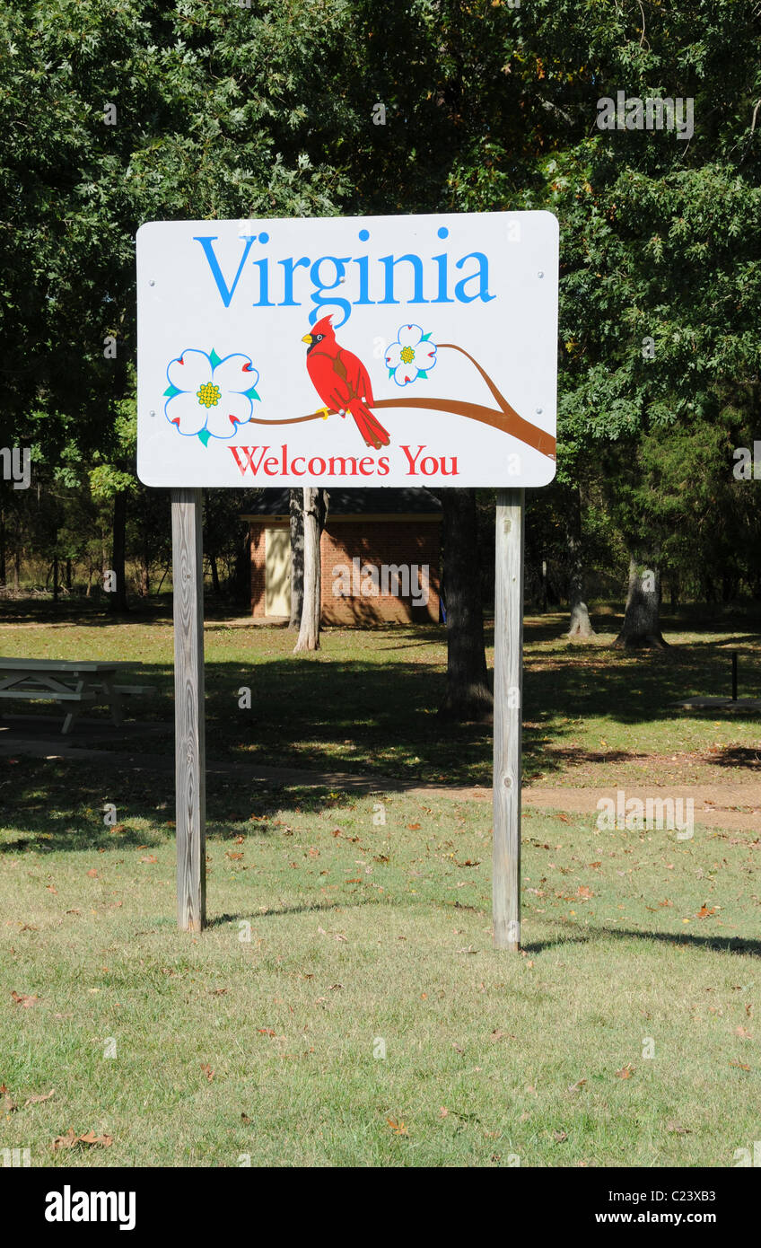 Virgina vi accoglie a firmare al Fairfax Virginia Interstate 66 Area riposo Foto Stock