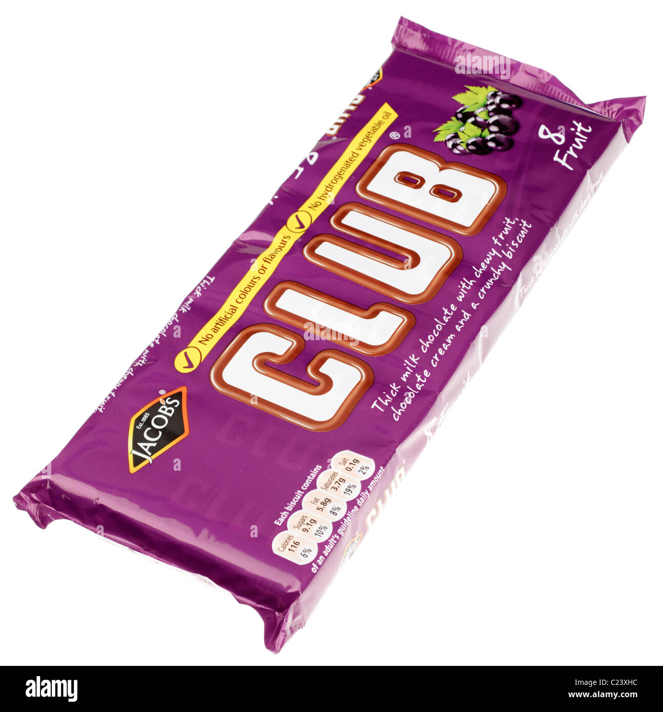 Pacchetto di otto Jacobs Club cioccolato frutta coperta barre biscotto Foto Stock