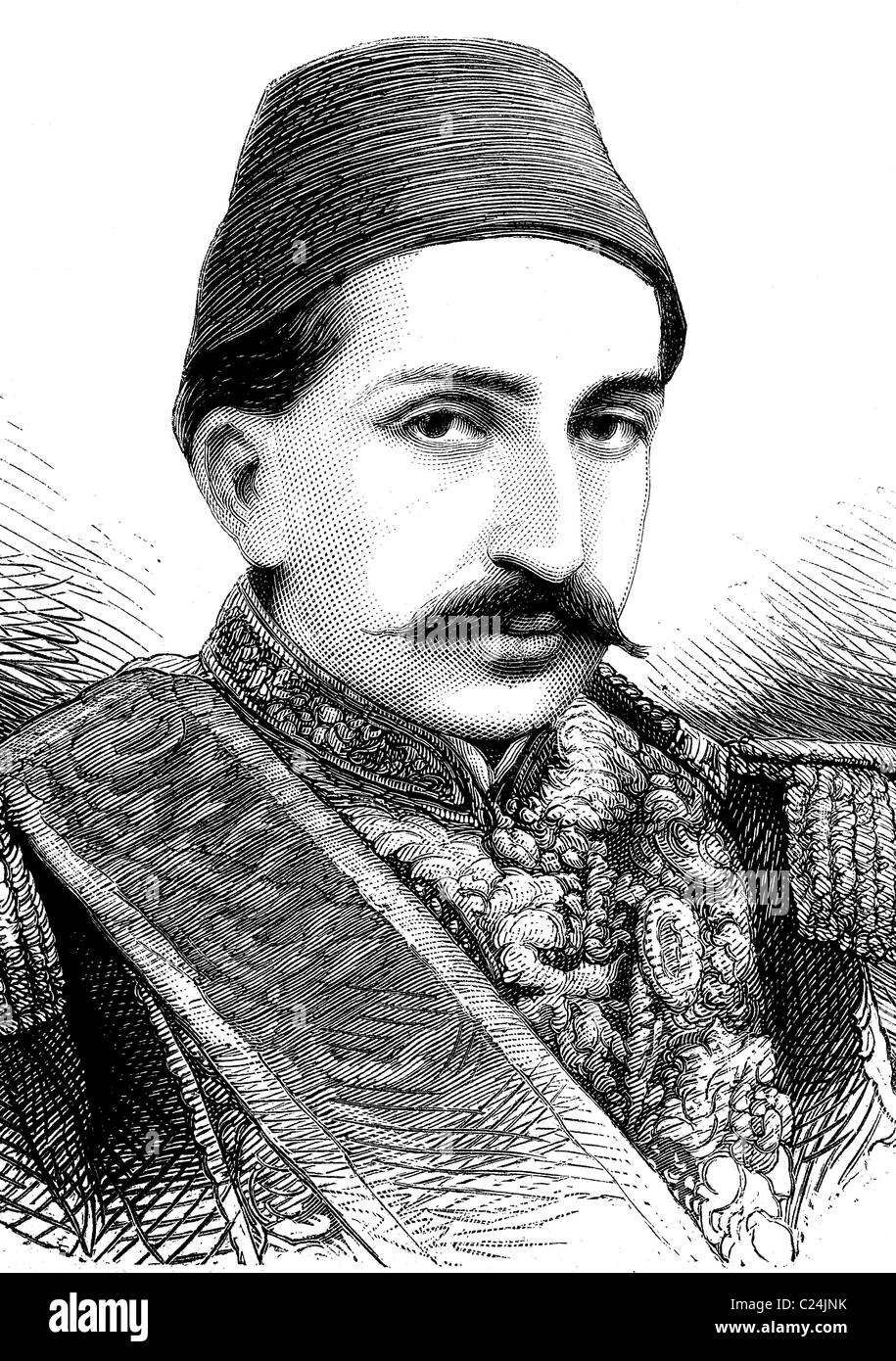 Abdul Hamid II, 1842 - 1918, sultano dell'Impero Ottomano, storico illustrazione, 1877 Foto Stock